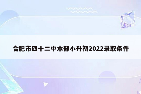 合肥市四十二中本部小升初2022录取条件