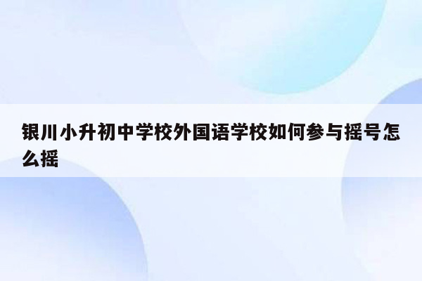 银川小升初中学校外国语学校如何参与摇号怎么摇