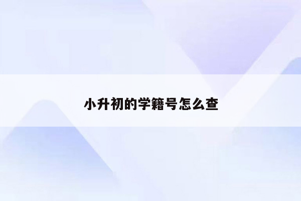 小升初的学籍号怎么查