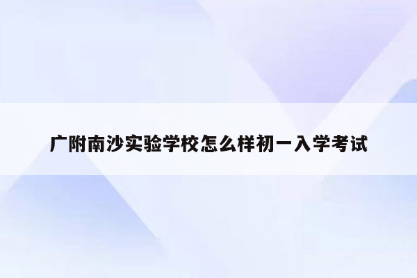 广附南沙实验学校怎么样初一入学考试