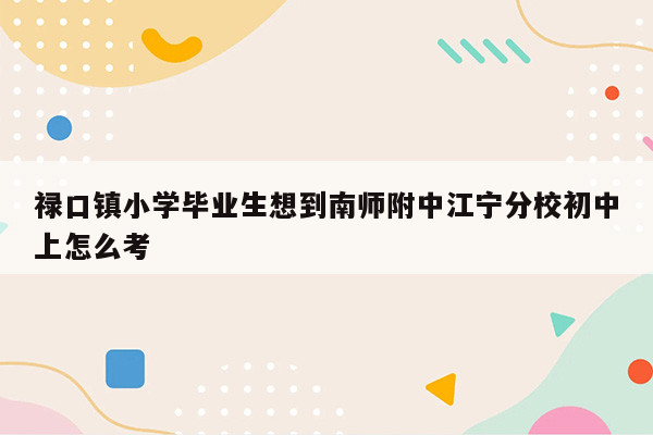 禄口镇小学毕业生想到南师附中江宁分校初中上怎么考