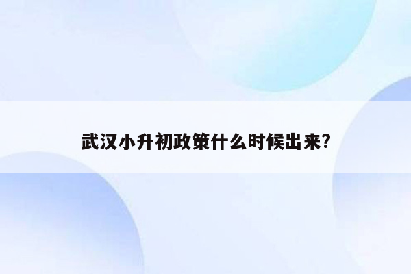 武汉小升初政策什么时候出来?