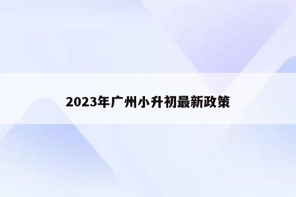 2023年广州小升初最新政策