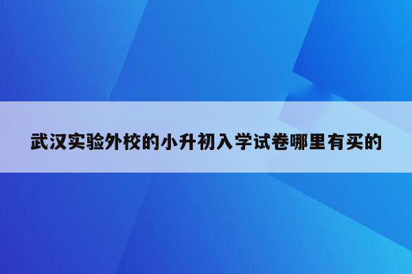 武汉实验外校的小升初入学试卷哪里有买的