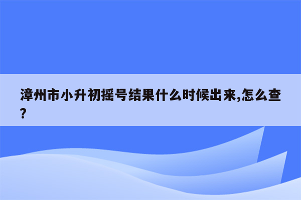 漳州市小升初摇号结果什么时候出来,怎么查?