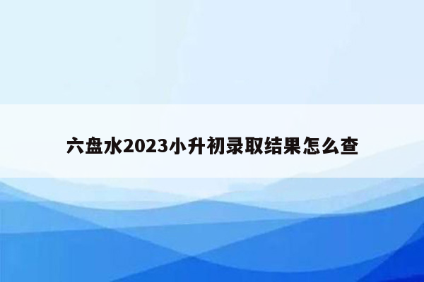 六盘水2023小升初录取结果怎么查