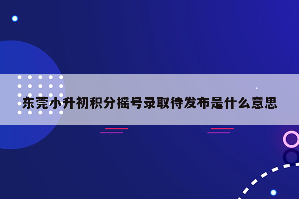 东莞小升初积分摇号录取待发布是什么意思