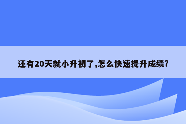 还有20天就小升初了,怎么快速提升成绩?