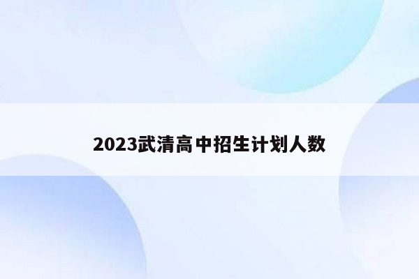 2023武清高中招生计划人数