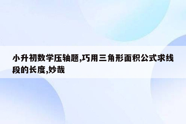 小升初数学压轴题,巧用三角形面积公式求线段的长度,妙哉