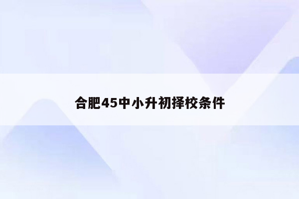 合肥45中小升初择校条件