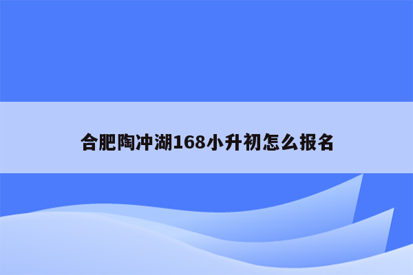 合肥陶冲湖168小升初怎么报名