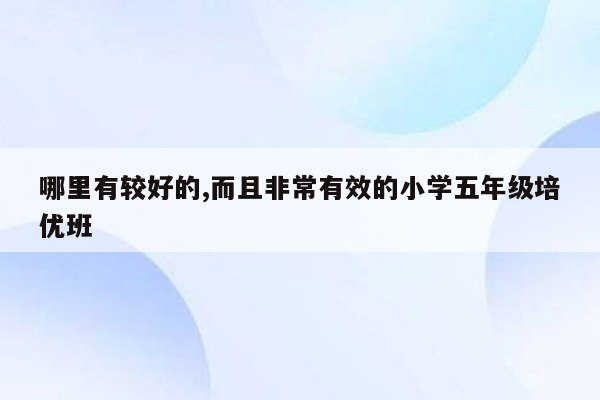 哪里有较好的,而且非常有效的小学五年级培优班