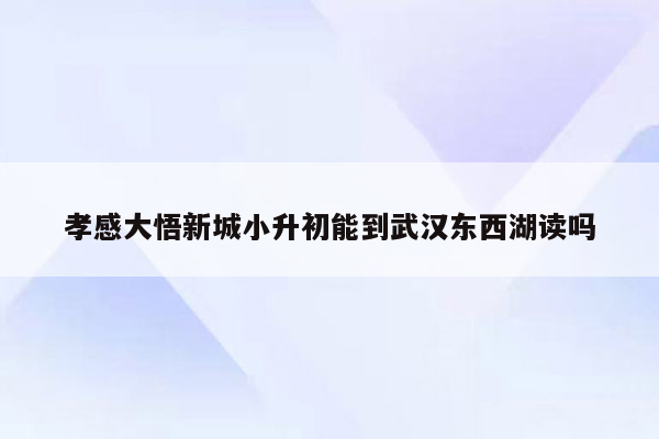 孝感大悟新城小升初能到武汉东西湖读吗