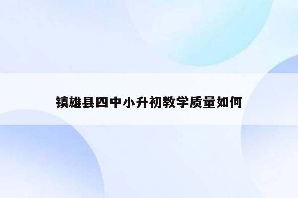 镇雄县四中小升初教学质量如何