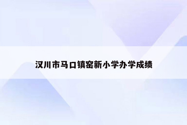 汉川市马口镇窑新小学办学成绩