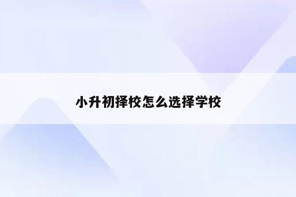 小升初择校怎么选择学校