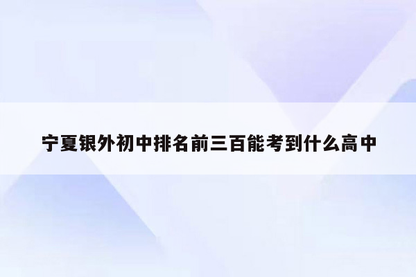 宁夏银外初中排名前三百能考到什么高中