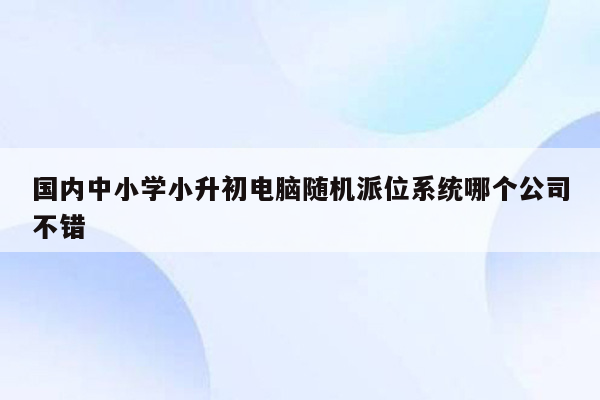 国内中小学小升初电脑随机派位系统哪个公司不错