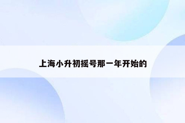 上海小升初摇号那一年开始的