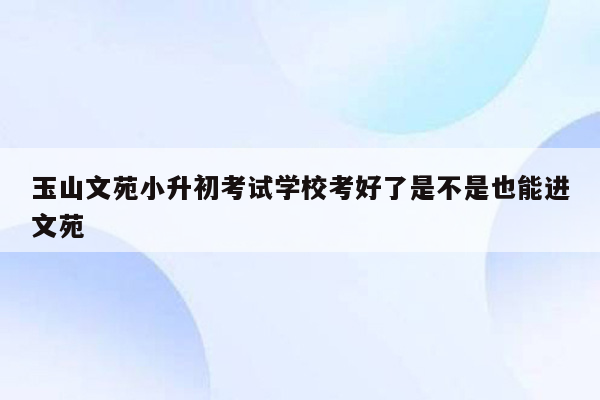 玉山文苑小升初考试学校考好了是不是也能进文苑