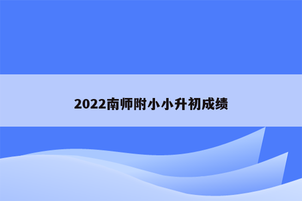 2022南师附小小升初成绩