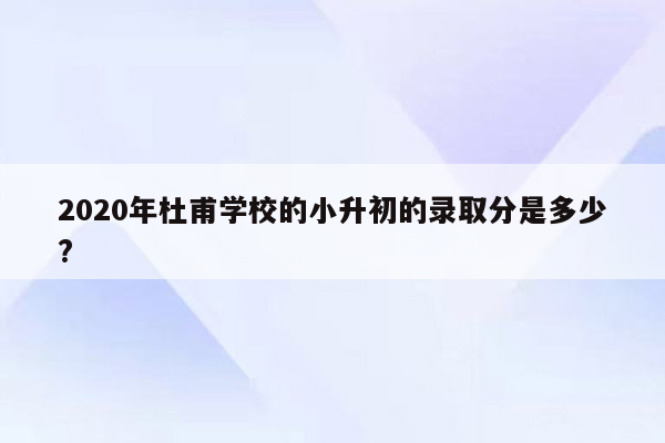 2020年杜甫学校的小升初的录取分是多少?