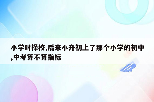 小学时择校,后来小升初上了那个小学的初中,中考算不算指标