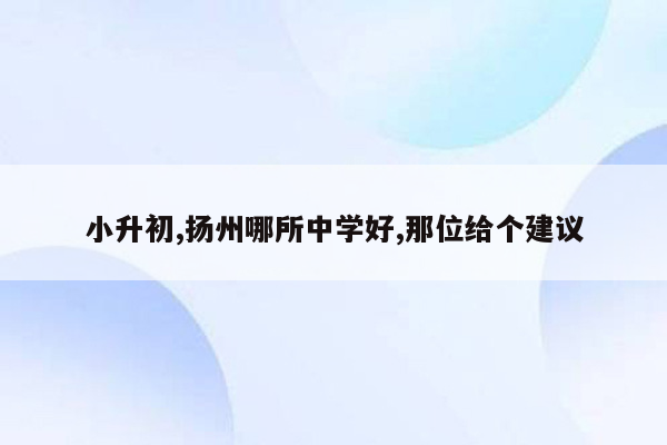 小升初,扬州哪所中学好,那位给个建议