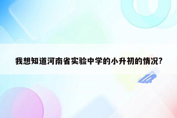 我想知道河南省实验中学的小升初的情况?