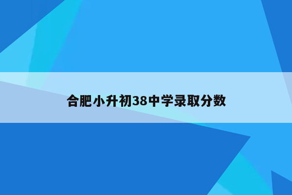 合肥小升初38中学录取分数