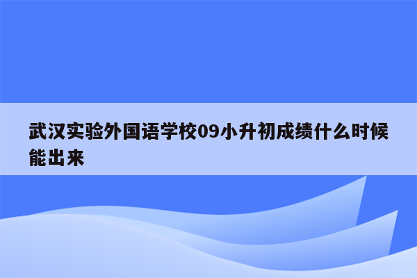 武汉实验外国语学校09小升初成绩什么时候能出来