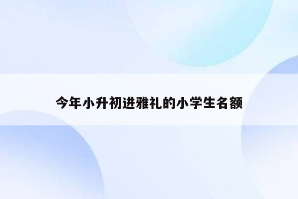 今年小升初进雅礼的小学生名额