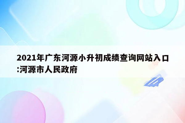 2021年广东河源小升初成绩查询网站入口:河源市人民政府