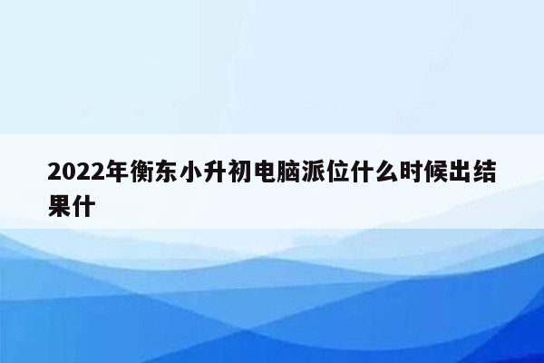 2022年衡东小升初电脑派位什么时候出结果什