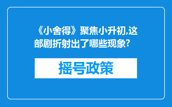 《小舍得》聚焦小升初,这部剧折射出了哪些现象?