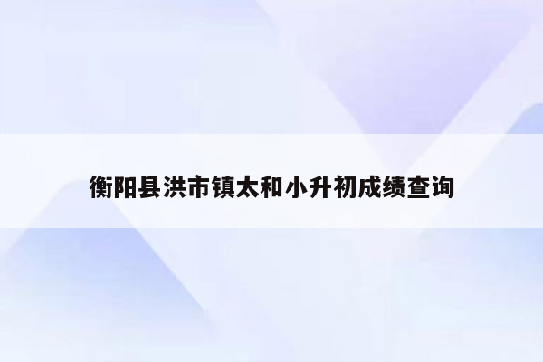 衡阳县洪市镇太和小升初成绩查询