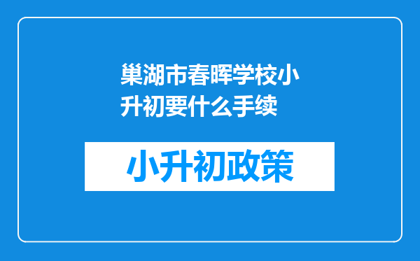 巢湖市春晖学校小升初要什么手续