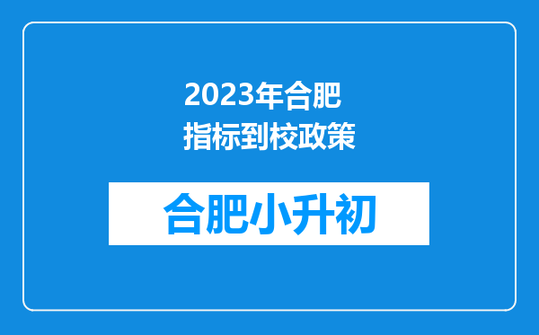 2023年合肥指标到校政策