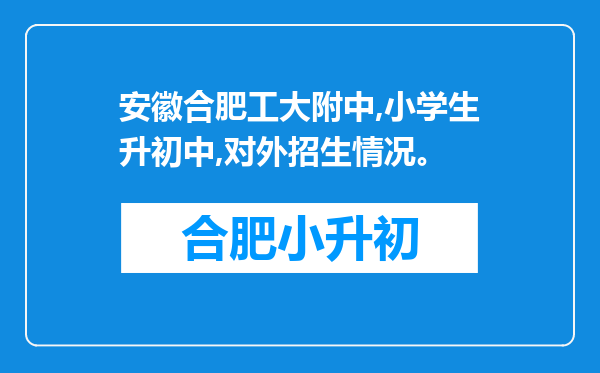 安徽合肥工大附中,小学生升初中,对外招生情况。