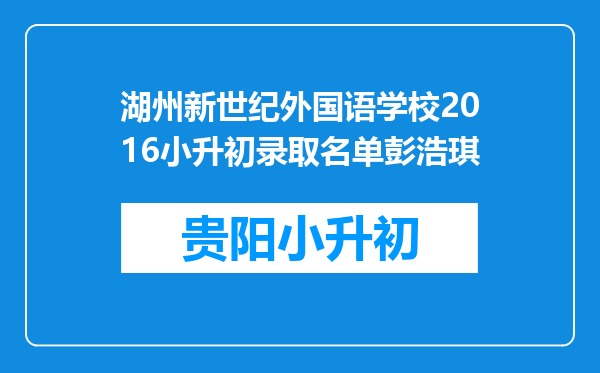 湖州新世纪外国语学校2016小升初录取名单彭浩琪