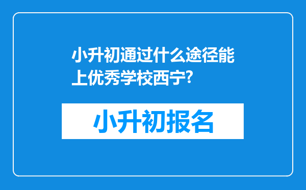 小升初通过什么途径能上优秀学校西宁?