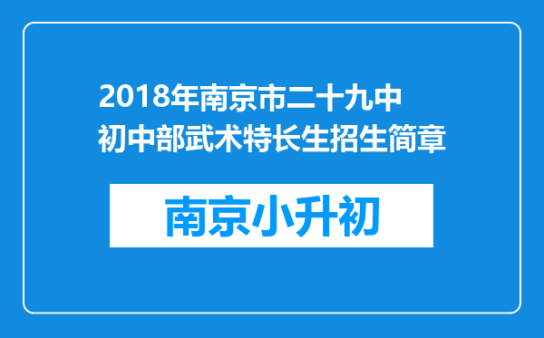 2018年南京市二十九中初中部武术特长生招生简章