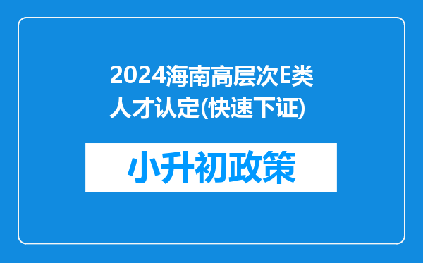 2024海南高层次E类人才认定(快速下证)