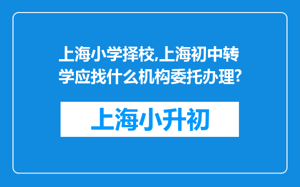 上海小学择校,上海初中转学应找什么机构委托办理?