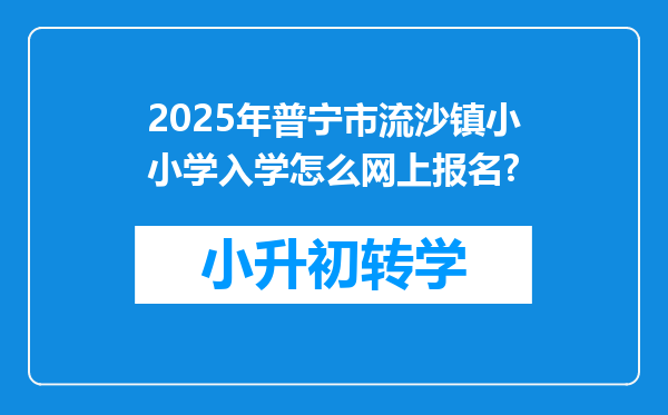 2025年普宁市流沙镇小小学入学怎么网上报名?