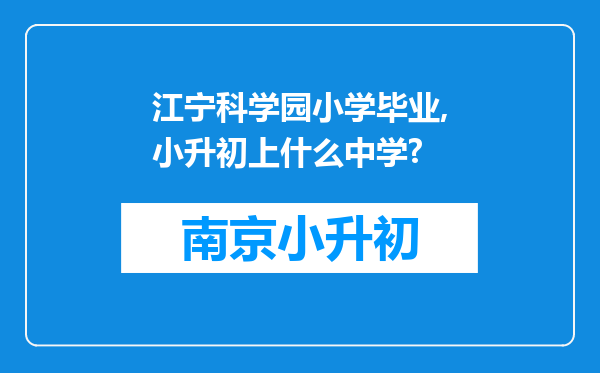 江宁科学园小学毕业,小升初上什么中学?