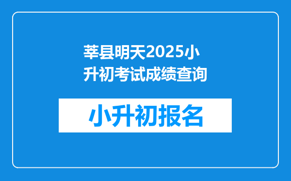 莘县明天2025小升初考试成绩查询