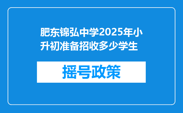 肥东锦弘中学2025年小升初准备招收多少学生