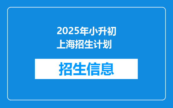 2025年小升初上海招生计划